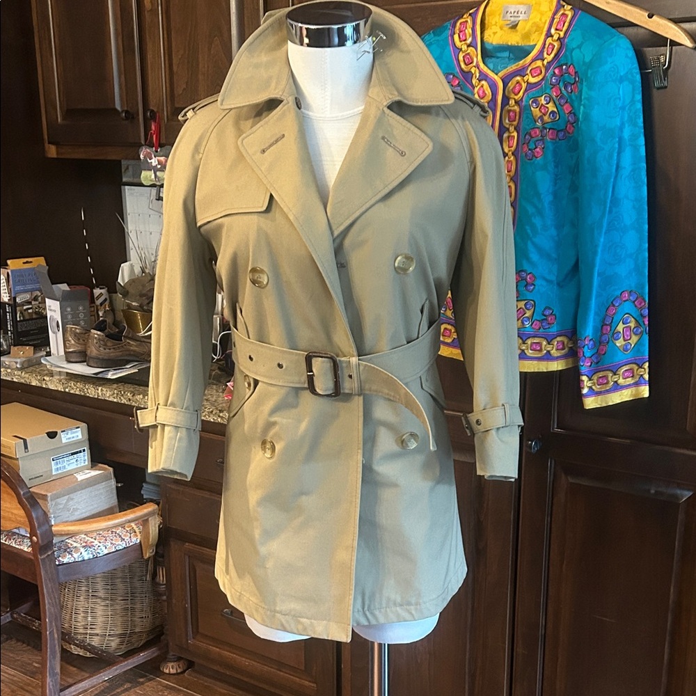 Beautiful Sz 10 Classic Nova Check Burberry style Tan Trench Coat GVC